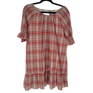 Madewell womens Medium Plaid ruffle sleeve popover mini dress lined NWT